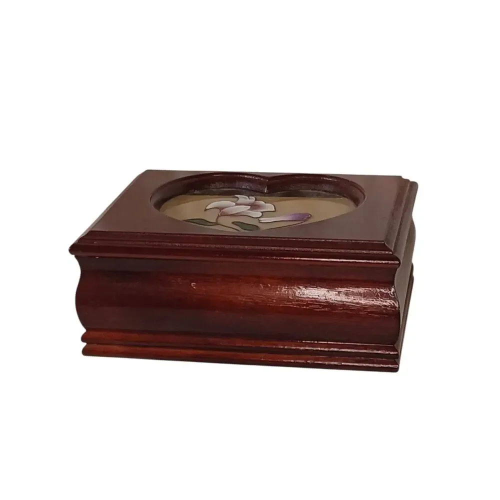 Vintage 90's Cherry Wooden Flower Heart Jewelry Box